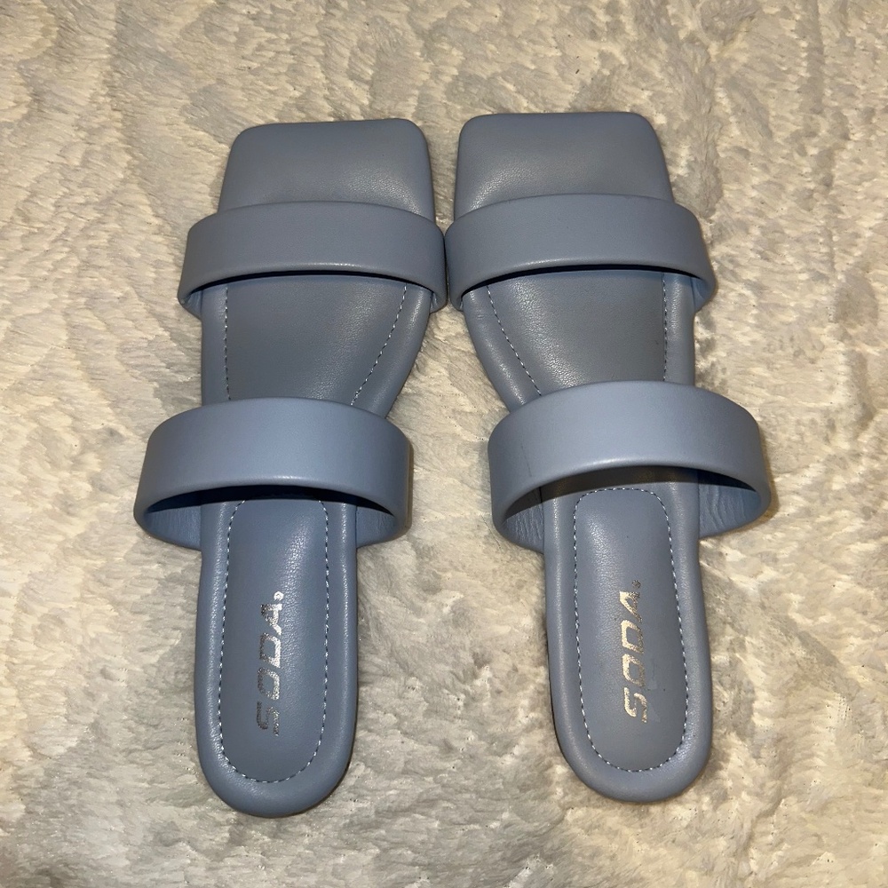 SODA Light Blue Double-Strap Slide Sandals – Modern Minimalist/90s Revival Style